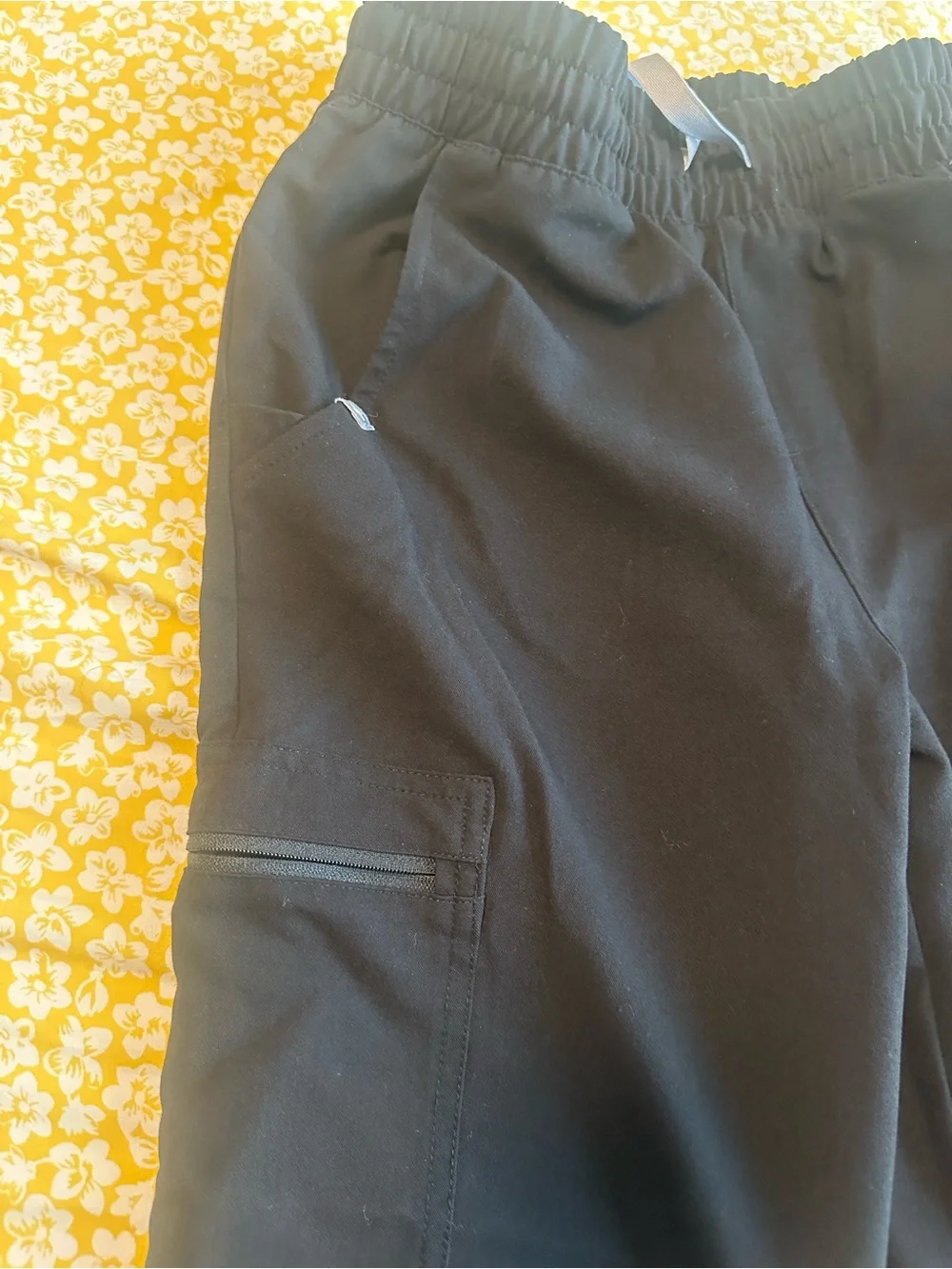 FIGS Kids Black Joggers with Light Blue Drawstring